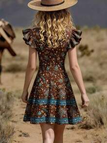 Women's Dress With Localized Print, New Spring-Summer 2026 Collection - Brown - View 3
