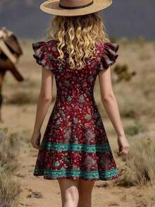 Women's Dress With Localized Print, New Spring-Summer 2026 Collection - Burgundy - View 3