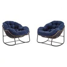 Cadeira de balanço de vime para exterior, assento estofado com encosto para entrada, sala de estar, pátio e jardim. - Azul marinho - Ver 11