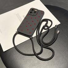 Convenient Lanyard Phone Case With Adjustable Lanyard And Shoulder Strap, Minimalist Black Heart Design, Lightweight Shockproof TPU Protective Case For Apple Phones - Multicolor - View 2