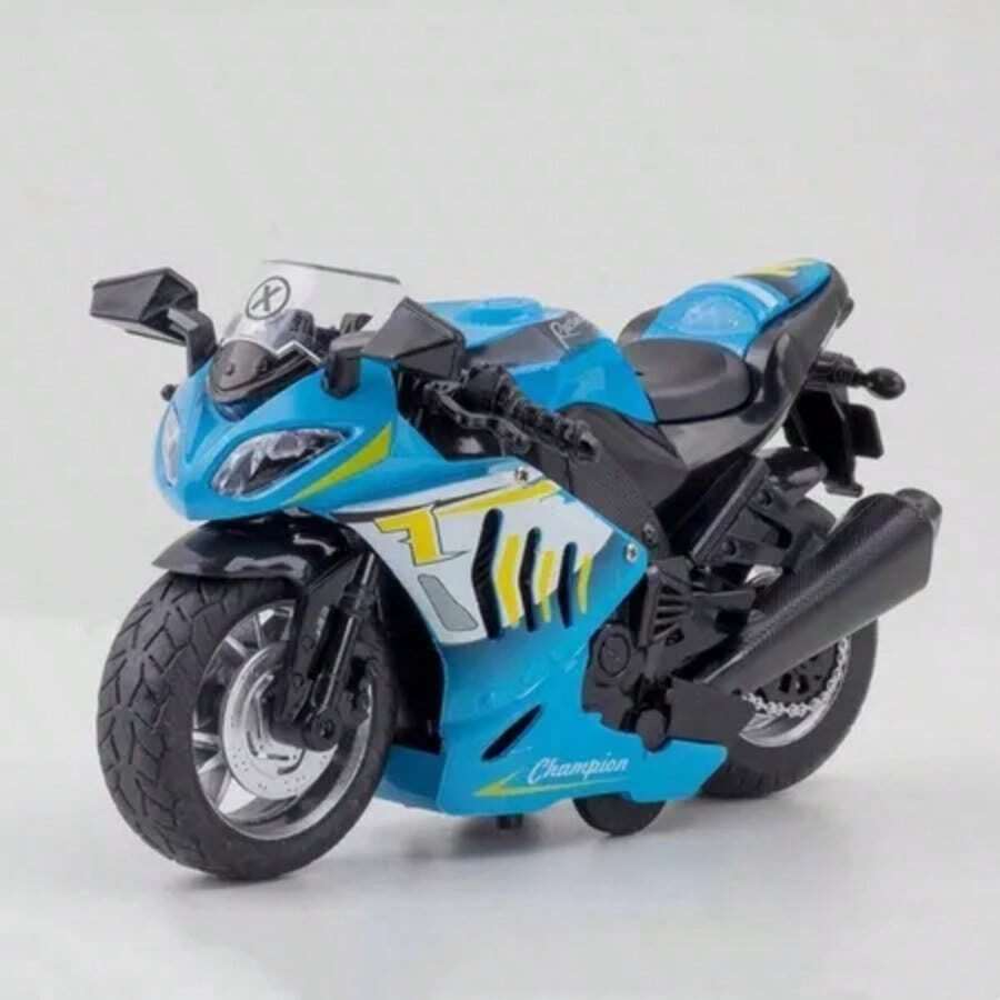 Miniature Diecast Motorcycle Toy For Children And Collectors With Sound, Light, And Friction - Champion azul - 查看 1