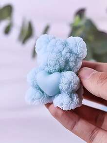 1件玫瑰蝴蝶结小熊生日礼物，拥抱爱心泰迪熊雕像，DIY蜡烛和硅胶模具 - A-白色 - 查看 4