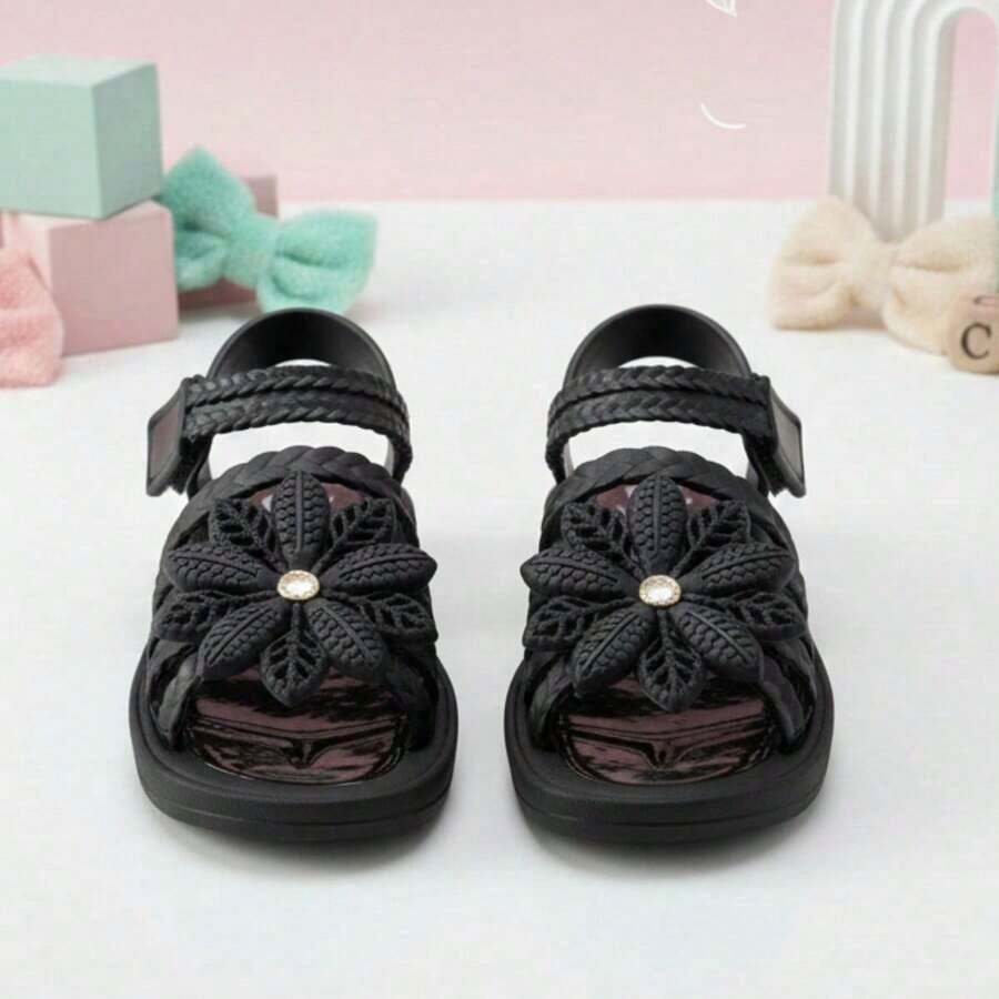 Girls' Floral Pink Baby Girl's Comfortable Sandal - 黑色 - 查看 1