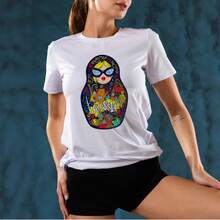 100% algodón puro, estampado dulce y fresco, adecuado para usar como prenda exterior, rejuvenecedor, corte holgado, estilizador, único, casual, cómodo, cuello redondo, manga corta. - Negro - Ver 4