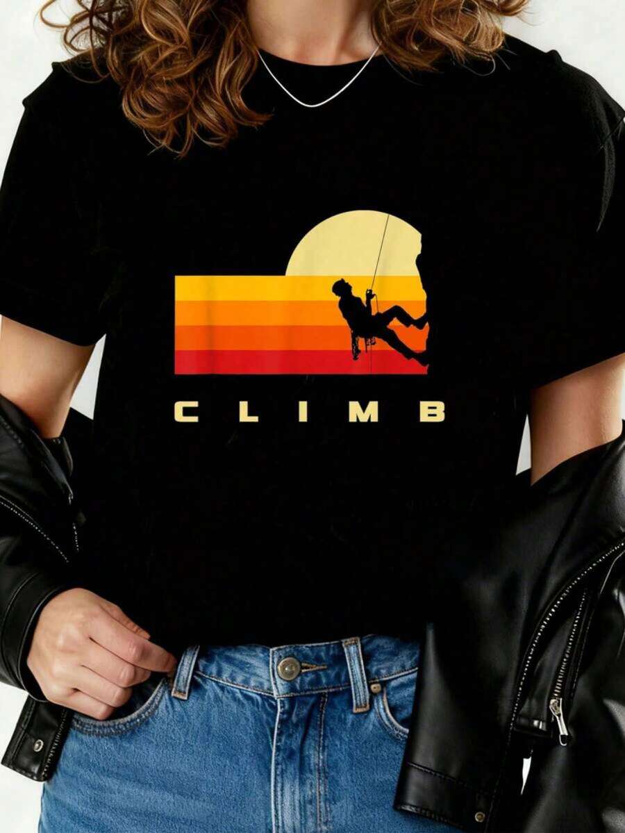 Ropa de Escalada en Roca - Camiseta de Escalada en Roca 2026 Nueva Camiseta Impresa para Mujeres, Camiseta de Otoño para Mujeres, Camiseta de Invierno, Camiseta de para Mujeres CDGL - Negro - Ver 1