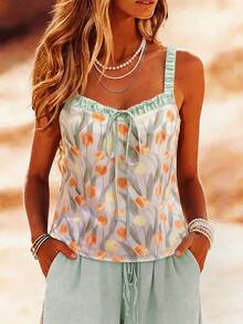 Women's Floral Print Ruched Casual Versatile Date Outing Camisole Top Summer - Multicolor - View 4