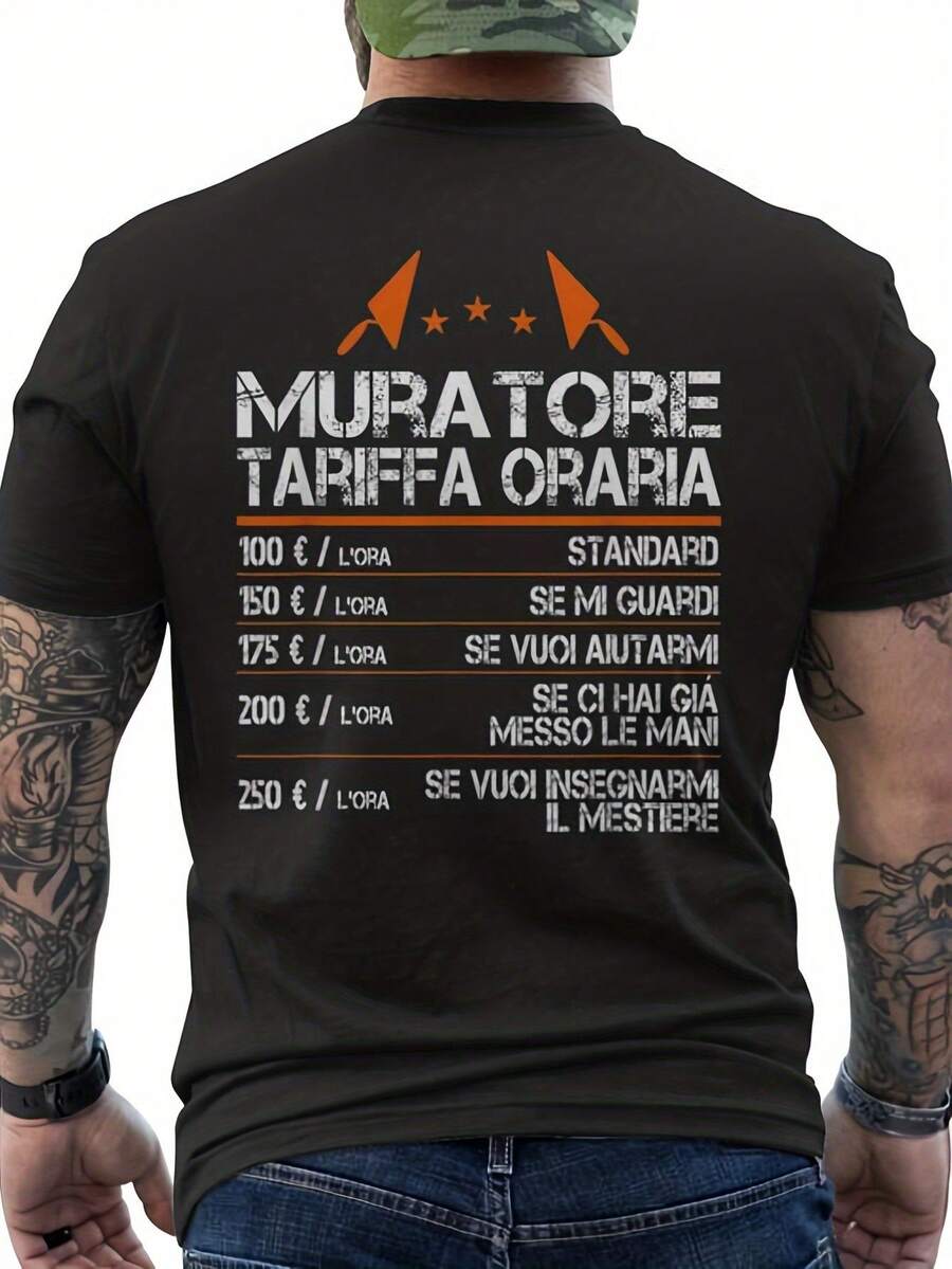 Funny Summer Construction Worker T-Shirt With Hourly Wage Print And Back Graphic - Workwear Gift For Construction Workers, Clothing For Construction Professions, Casual Short-Sleeved T-Shirt For Workers With A Touch Of Humor. Loose And Comfortable Fit For Summer. - Back - View 1