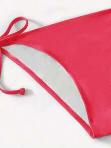 Women's Simple Solid Color Swim Bikini With A Halter Neck And Cutout, Suitable For Beach Vacations And Summer. - Rosa 2 - View 5