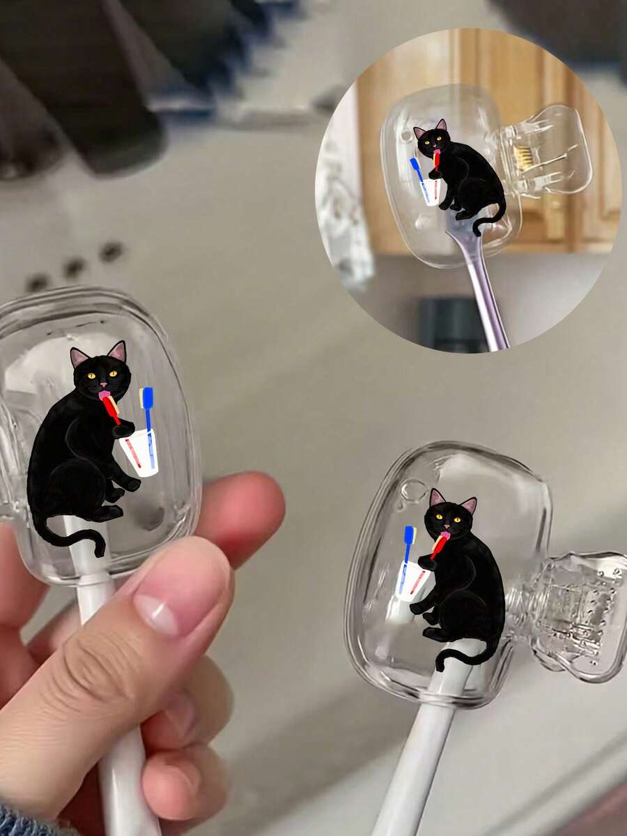 黑猫牙刷架，便携式牙刷套收纳盒及刷头保护套，保持牙刷清洁，呵护口腔健康。牙刷旅行收纳盒，便携式牙刷头保护夹，牙刷保护套，保护牙刷头，便携设计，方便携带，防尘牙刷头套，适合旅行，是送给情侣、朋友、家人、老师、旅行爱好者的最佳礼物，也是居家和宿舍的必备品。