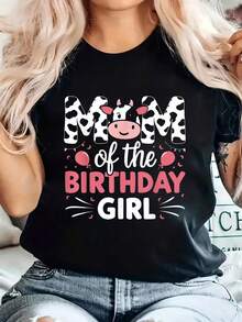 1 camiseta de mujer con estampado de vaca para el cumpleaños de la madre |   Regalo de cumpleaños para mamá, camiseta casual de manga corta y cuello redondo, transpirable y opaca, lavable a máquina, adecuada para fiestas de primavera y verano y uso casual (corte regular) 180g 100% Algodón - Negro - Ver 5