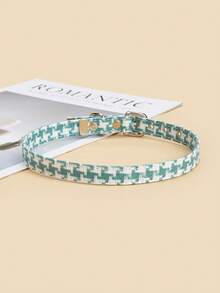 Un collar de cuero PU con estampado de pata de gallo verde, simple y elegante, para gatos y perros, accesorio para mascotas, adecuado para perros de tamaño mediano y pequeño como Teddy y Bichon para salidas durante todo el año. - Verde - Ver 5
