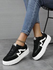 Damen Schuhe lässig Sport Farbblock Sneaker, beliebte rosa Schuhe für den Campus, bequem und atmungsaktiv - Schwarz - Übersicht 3