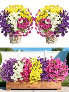4/12 mazzi di fiori artificiali resistenti allo sbiadimento in plastica, piante finte decorative per vasi sospesi, interni ed esterni, giardino, portico, davanzale, casa, matrimonio, stile rustico, decorazione da esterno, decorazione da giardinaggio - Multicolore - Visualizzare 5