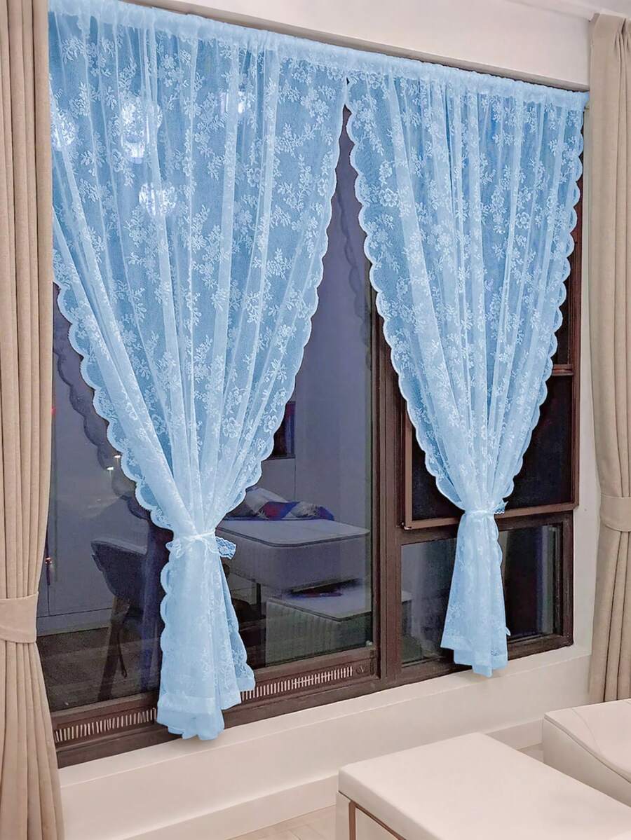 1 pieza Cortina de panel con ribete de encaje beige, cortina divisoria de estilo bohemio con patrón floral semi-transparente, cortina decorativa para ventana para dormitorio, sala de estar, decoración del hogar, adecuada para todas las estaciones (no incluye sujetadores) - Multicolor - Ver 1