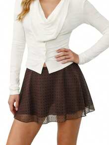 Women's Mesh Mini Skirts Fashionable Dot Print/Solid Color Low Rise Going Out Flowy Skirt - Marrón - Ver 2