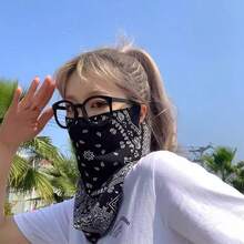 复古黑色佩斯利印花头带/面罩，无缝街头风保暖脖套，透气多功能围巾，百搭头带/脖套，适合Y2K风格穿搭、休闲装、街头风和户外活动。轻盈弹力保暖脖套，适合徒步、骑行、跑步、摩托车骑行等户外活动。 - 彩色 - 查看 6