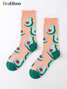 1 par de calcetines de tripulación unisex de uso diario, con patrón de contraste de melocotón y aguacate, de poliéster transpirable - Multicolor - Ver 5