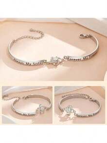 1pc Fashionable Exquisite Elegant Four-Leaf Clover Flower Silver Bracelet, Suitable For Sister, Girlfriend, Mom, Anniversary, Christmas, Thanksgiving, Valentine's Day, Birthday, Mother's Day Gift - Silver - View 4