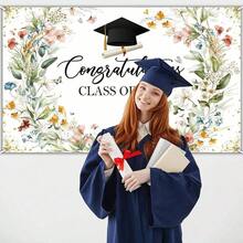 1pc Wildflower Graduation Banner Backdrop Watercolor Floral Class Of 2026 Graduation Decorations Congrats Grad Graduation Banner Happy Birthday Banner, Rainforest Decor, Father's Day Decorations, Graduation Banner, Eagle Decoration, Polyester Material - Multicolor - View 9