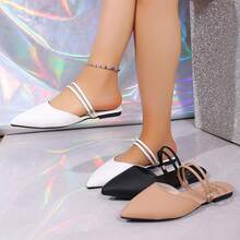 Women's Pointed Toe Flat Sandals, Casual Fashion Versatile Thin Strap Metal Buckle Pointed Toe Ballet Flats, Elegant Daily Office Wear Women's Shoes - Black - View 2