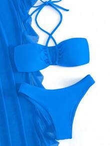 Swim Conjunto de bikini separado de 3 piezas, inalámbrico, para verano 2025 - Azul - Ver 5