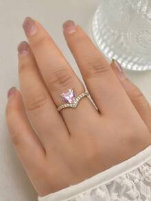 1pc Fashionable Heart Zirconia Open Ring, Sweet Luxury Gold Stackable Rings For Women, Y2K Style Pink & White Heart Zirconia Adjustable Gold Open Ring, Versatile Daily Wear, Multiple Styles Of Heart Drip Oil Rhinestone Rings, Gift For Girlfriend, Jewelry - Multicolor - View 14