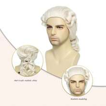 Men's Colonial Wig -18th Century Judge And George Washington Cosplay Wig With Curly Ponytail For Halloween, Lawyer Costume, Historical Reenactment Beige - 1Beige - View 6