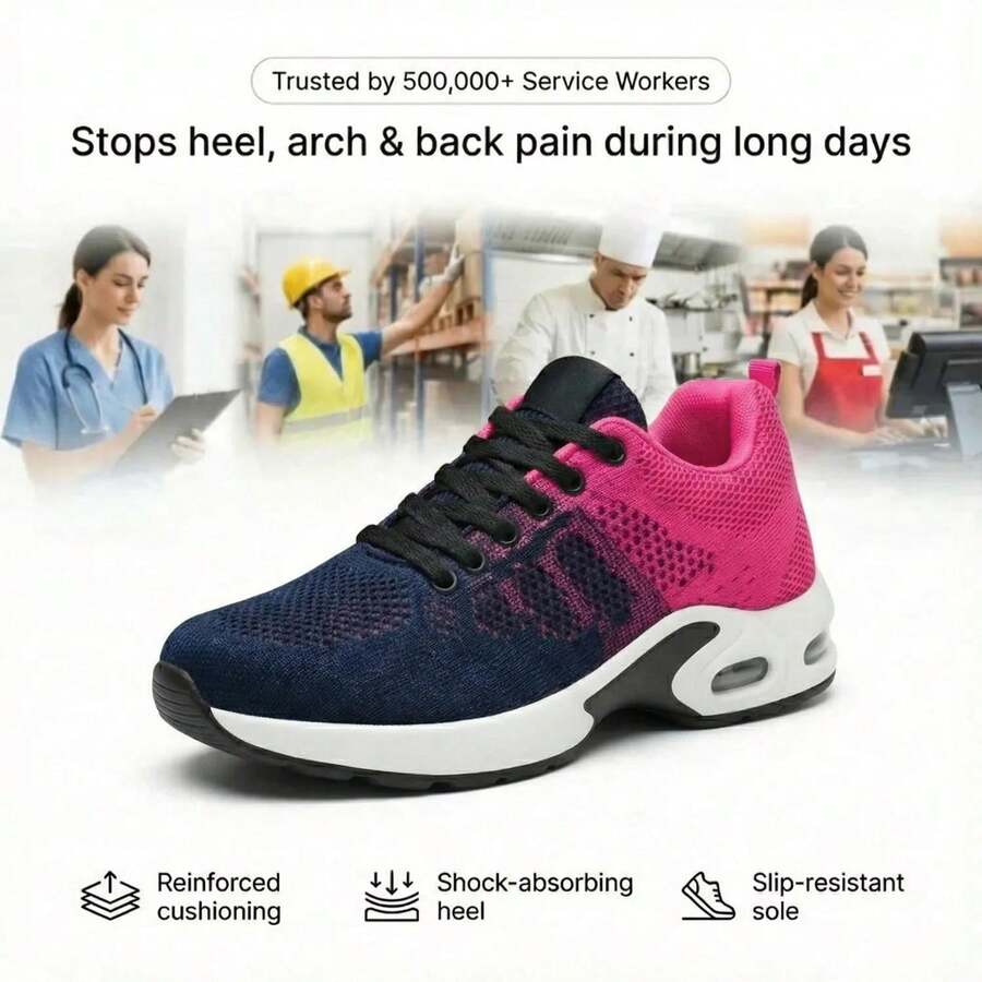 Women's Orthopedic Walking Shoes For Plantar Fasciitis Support, Non-Slip Work Sneakers With Arch Support, Wide Toe Box Lightweight Comfortable Shoes For Nursing, Standing All Day, Gym - Màu Hoa hồng đỏ - Xem 1