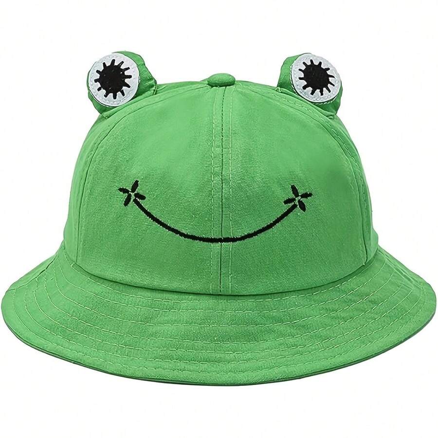 A Cute Frog Bucket Hat, Foldable And Non-Deformable Fisherman's Hat, Summer Outdoor Sun Hat, Green For Hiking, Camping, And Traveling - Baby Pink - View 1