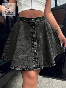 Casual Fashion Elegant Loose A-Line Denim Skirt, Suitable For Summer Music Festival, Vacation, For Women - Gris - Ver 3