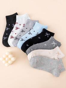 8 Pairs Random Cute Bow Design Minimalist Casual Sports Versatile Fashion Women Short Socks - Multicolor - View 6