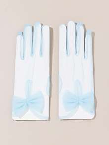 1 Pair Mesh Bow Gloves, Lightweight Breathable Wedding Photography Prop Gloves - Blue-053 - View 3