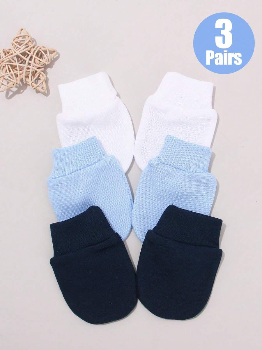 3 Pairs 0-6 Months Baby Anti-Scratch Mittens, Soft & Skin-Friendly Solid Color & Printed Newborn Gloves, Suitable For All Seasons - 3pairs - View 1