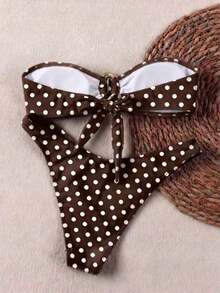 Nuevo conjunto de bikini negro sólido, sexy, elegante, casual, para playa, vacaciones y citas, sin tirantes, para primavera/verano - Café integral - Ver 2