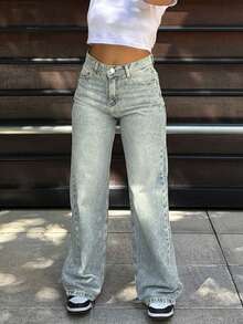 Celana Jeans Wanita Kasual Longgar Model Lurus - Light Wash - View 4