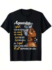 Camiseta del Signo Zodiacal Acuario para Hombres y Mujeres (Nacidos en Enero-Febrero) - Camiseta de Algodón Grueso de 180 g/m² con Fechas del Acuario y Frases, Camiseta Casual Unisex para Regalos de Cumpleaños, Ropa Casual (Tallas S-XX) - Ropa Cómoda con Temática Zodiacal, TALLAS GRANDES - Negro - Ver 6