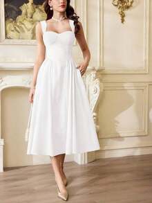 Vestido elegante vintage para mujer con bolsillos, vestido casual para té, fiesta, verano, vacaciones, vestido blanco de verano para mujer, vestido de fiesta, vestido formal con corsé, vestido de cumpleaños, vestido de invitada de boda, vestido de Pascua, vestido de primavera para mujer - Blanco - Ver 3