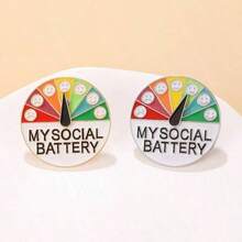2 piezas Broche de energía que cambia de humor, insignia de metal de poder social deslizante, pin de expresión de sonrisa unisex, accesorio de ropa, regalo del Día de San Valentín - broche de humor - Ver 1