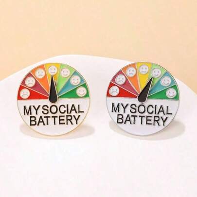 2 piezas Broche de energía que cambia de humor, insignia de metal de poder social deslizante, pin de expresión de sonrisa unisex, accesorio de ropa, regalo del Día de San Valentín