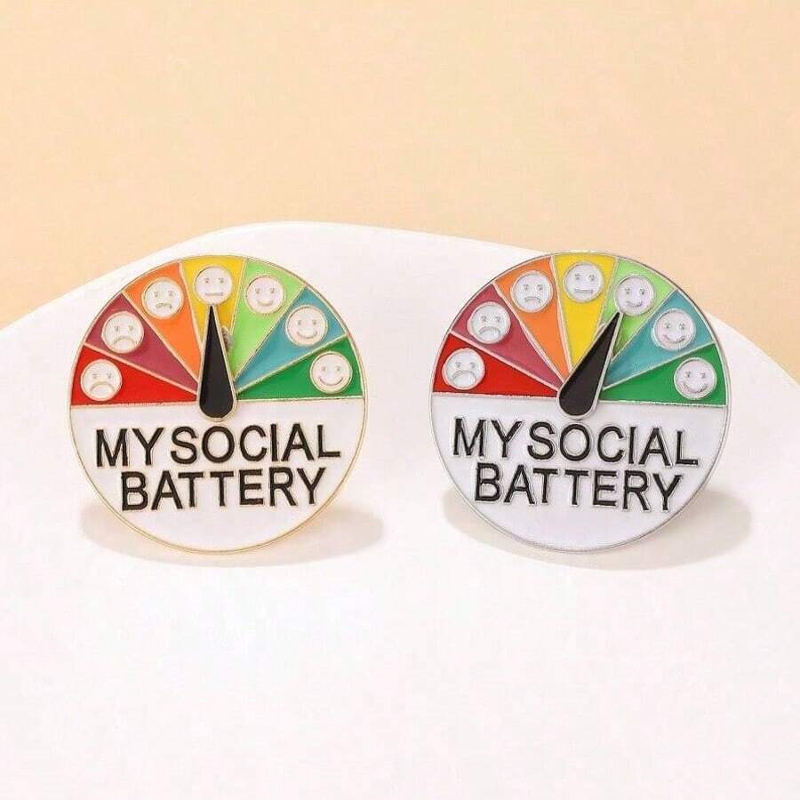 2 piezas Broche de energía que cambia de humor, insignia de metal de poder social deslizante, pin de expresión de sonrisa unisex, accesorio de ropa, regalo del Día de San Valentín - broche de humor - Ver 1