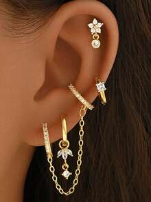 4 Stücke hochwertiges geometrisches Blumen-Modeschmuck-Set in Kupfer-Goldton, geeignet für den täglichen Gebrauch und als Geburtstagsgeschenk für Freunde - Verschiedenfarbig - Übersicht 3