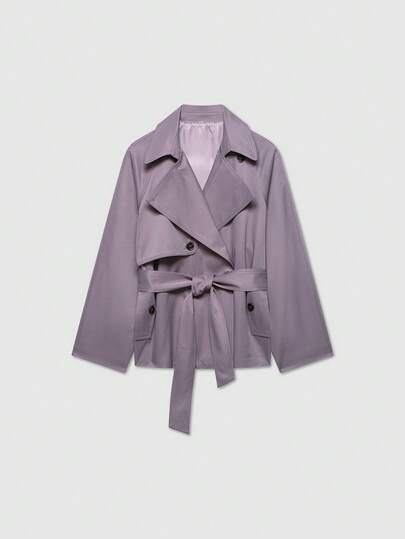 Women's Solid Color Knotted Waist Casual Versatile Daily Wear Long Sleeve Trench Coat