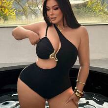 Swim  2026 New Plus Size Women Solid Color Halter Backless One-Piece Swimsuit With Detachable Straps - Rojo - Ver 4