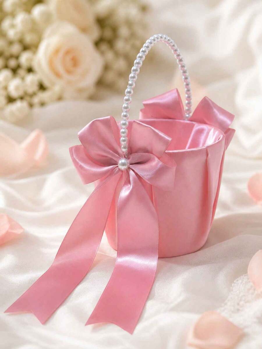 2件/組 - 婚禮花童籃,粉色珍珠手柄花童籃,婚禮花瓣籃適用於婚禮儀式、新娘派對、訂婚派對、優雅婚禮走道裝飾、可重複使用的派對禮物籃 - 粉紅色 - 查看 1