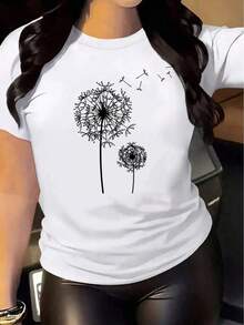 3 camisetas de mujer, estampado de diente de león, minimalistas y elegantes, corte holgado y relajado. |   Diseño exquisito |   Suelto y cómodo |   Fácil de combinar | - Blanco - Ver 7