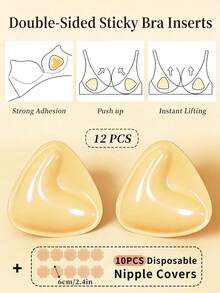 2pcs Invisible Adhesive Bra Pads, Double-Sided Sticky Invisible Padded Bra Inserts, Suitable For Bikini, Backless Dresses, Reusable Waterproof Nipple Covers, Mother's Day Gift - Multicolor - View 17