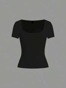Set de 3 camisetas de punto para mujer, multicolor, camisetas básicas de primavera/verano para mujer, tops ajustados básicos, paquete de tops básicos, tops básicos para mujer, tops de ajuste ceñido, tops básicos, tops de mujer de cuello cuadrado, tops de verano para mujer, tops de manga corta para mujer, tops de verano para mujer, camisetas de mujer - Multicolor 6 - Ver 8