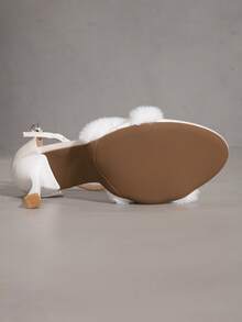 Furry Buckle Strap High Heel Party Sandals - White - View 6