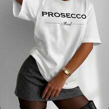 Ropa de verano de longitud media con estampados de letras americanas, elegante y a la moda, hecha de algodón puro, estilo urbano, única, holgada, versátil y casual. - Negro - Ver 3