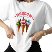 Top de verano para mujer, estilo americano, único, versátil, moderno, con estampado de helado, efecto adelgazante, de corte holgado, ideal para ir al trabajo. - Blanco - Ver 6